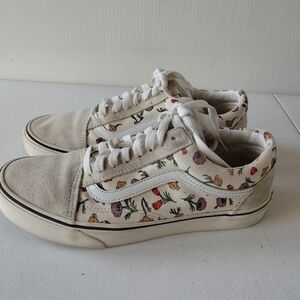 Vans Old Skool Poppy Floral Cream 8.5 Sneakers Artsy Vacation Travel Novelty